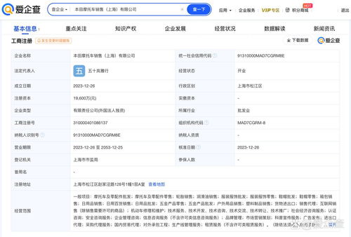 本田在華加速布局 上海新設摩托車銷售公司，注冊資本1.96億元聚焦國內貿易代理